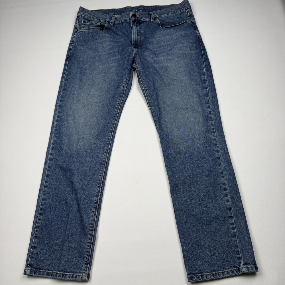 Mott & Bow Jeans Mens 35x30 Medium Wash Blue Slim Straight Stretch Denim Pants